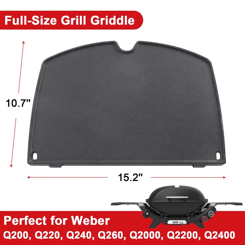 DELSbbq Cast Iron Griddle Insert for Weber Q Series Gas