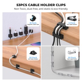 AORUICN 98 PCS Cable Management Kit 4 Wire Organizer Sleeve, 8 Cable Holder, 45 Cord Clips, 1 Cable Ties with 20 Buckles,10 Adhesive Cable Straps, 10 Cable Organizer Straps, for Computer TV Under Desk