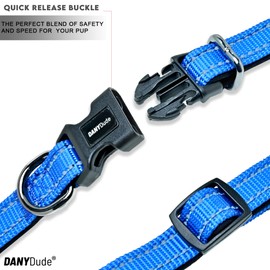 DANYDude Reflective Dog Collar Soft & Comfy Neoprene Padded Dog Collar Adjustable Strong Dog Collars For Small, Medium, Large Dogs & Cats Quick Release Buckle Puppy Collars (L (Large), Navy-Blue)