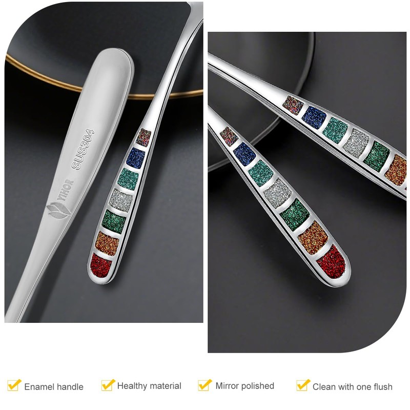 YIHOR Premium 7.24" European Soup Spoons, Stainless Steel creative colorful