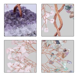 Nupuyai Tree of Life Stone with Natural Amethyst Base Crystal Feng Shui Concentrated Tree Love Symbol for Wedding Office Fluorine & Rose Quartz