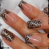 Square Press on Nails Short Fake Nails with Designs Leopard