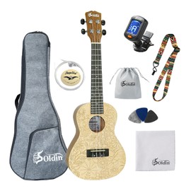 Soldin Artist series Ukulele with Solid Spruce Top and Mahogany Back and Sides Beginner's Kit with Gig Bag、Tuner、Strings、Strap、Picks、Cleaning Cloth. (Flower world, 24")