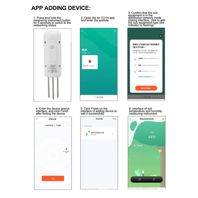 Soil Tester with APP Connection, Compact 304 Probe Real Time