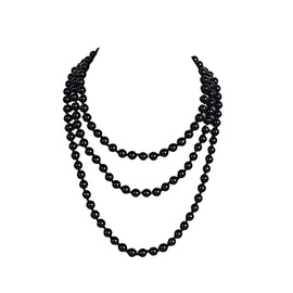 1920s Pearls Necklace Long Fake Pearls Necklace Retro Vintage Imitation Pearls Layered Necklace Pearl Strand Costume Jewelry for Women -Black