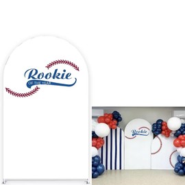 Iydamc Arched Fabric Backdrop Covers for Baseball Party Rookie of The Year Double Sided Stretchy Arch Stand Cover Boy Birthday Decoration(Cover Only)