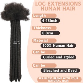 Loc Extensions Human Hair 8inch 30 Strands Dreadlock Extension 100% FUll Handmade Dread Extension for Man/Woman/Kids Human Hair Locs Can be Curly and Dyed(0.8cm Width)