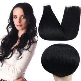 Full Shine Black Tape in Hair Extensions Real Hair 12inch Human Hair Extensions Glam Seamless Tape in Extensions 20Pcs 30Grams Short Hair Extensions Tape