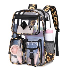 PIG PIG GIRL Clear Backpack for School,Heavy Duty PVC Transparent Bookbag for Girls Stadium Approved See Through Backpack for Women for College Work Travel Festival,Black Daisy