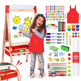 Joyooss Art Easel for Kids Easel for Toddlers, Adjustable Standing Double Sided Toddler Easels Kids Chalkboard Kid Easel with Paper Roll & Whiteboard, Art Easel for Kids Age 4-8 9-12 Kids Art Easel