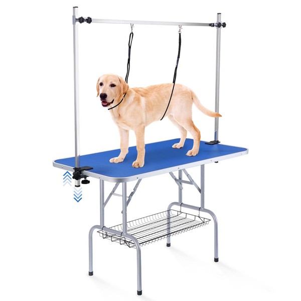 Unovivy Dog/Pet Grooming Table Foldable Height Adjustable - 36-inch Portable Dog Grooming Table with Arm Noose & Mesh Tray, Maximum Capacity Up to 300lbs (Blue)