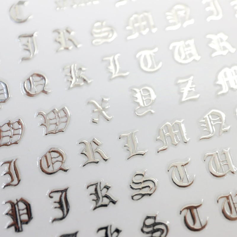 Alphabet Calligraphy English Letters [Silver] Nail Stickers, Nail Art, Self-Nail