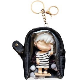 YUYAKESHI Itaba Case, Doll Holder, Bag Shape, For Stuffed Animals, Canvas, Clear Pouch, Outing, Transparent, Mini Pouch, Dustproof, Key Chain Included, 3.1 x 1.5 x 3.7 inches (8 x 4 x 9.5 cm) (Black)