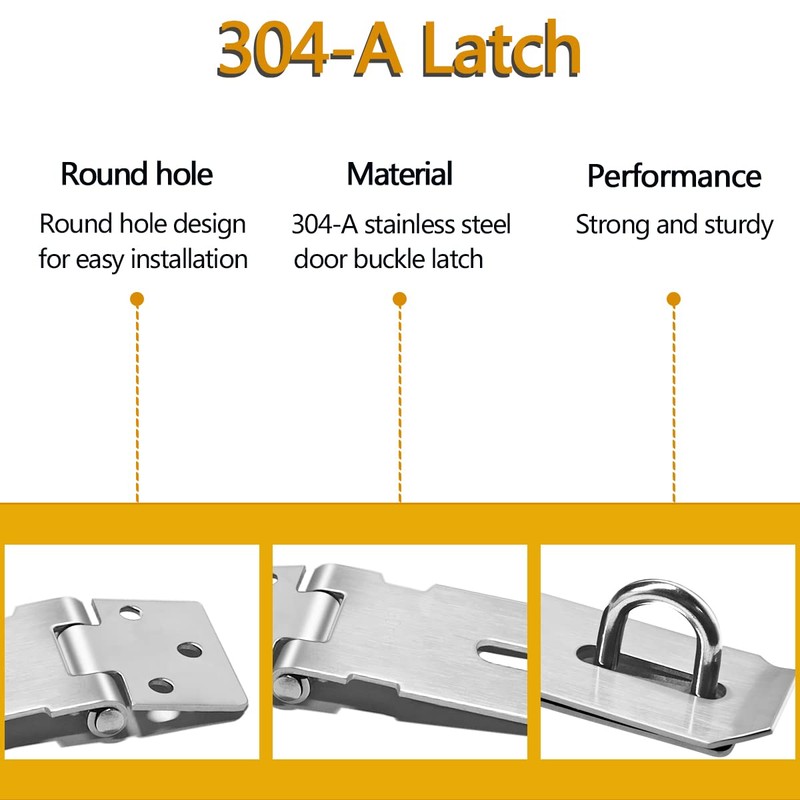 2Pcs Stainless Steel Gate Lock Hasp, Safety Packlock Clasp Lock