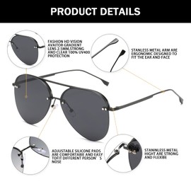 Vanolu Retro Rimless Women Aviator Sunglasses Classic Lady Oversized Sun Glasses black Gradient Mirrored Lens Bold Shades