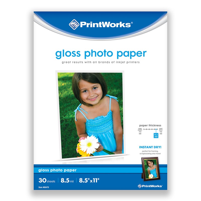 PrintWorks Gloss Photo Paper, For Use with Inkjet Printers, Heavyweight