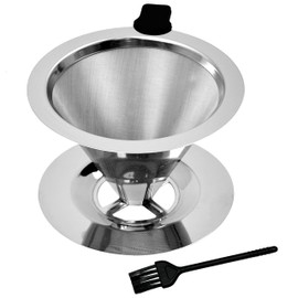 TRONMEI Pour Over Coffee Dripper, Reusable Stainless Steel Drip Cone Coffee Filter Double Layer Fine Mesh, Portable Coffee Maker for Eco-Friendly Brewing Paperless 1-2 Cup Solution