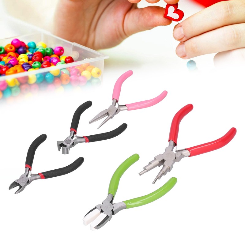 5Pcs Pliers Kit Diagonal Flat Nosed Bail Making Jewelry Pliers