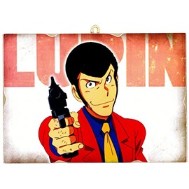 KUSTOM ART Vintage Style Picture Lupin III Comics Series Collectible Print on Wood 18x25 cm.
