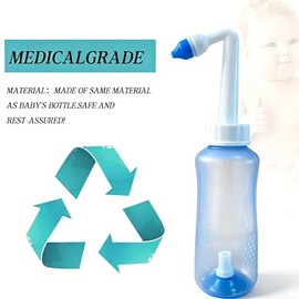 Deepdeem Neti Pot - Enjuague sinusal, botella ergonómica sin BPA, 10.1 fl oz con 2 boquillas de lavado nasal especializadas con diferentes presiones p