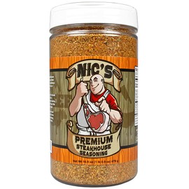 Nic's Premium Steakhouse Seasoning Beef Steak and Prime Rib Rub Savory Herbs Non GMO MSG & Gluten Free 16.9 Ounce Bottle