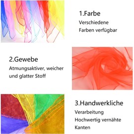 KOMUNJ Set of 12 square juggling cloths, 12 colourful cloths, 60 x 60 cm dance cloths, colourful chiffon cloths, for nursery, children, party activities, accessories, decoration