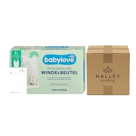 Babylove Hygienic Nappy Bags, Pack of 100, 3 Litres, Fresh Fragrance, Practical Handles, Ideal for Used Nappies, for Travel and Home + Halley Bedding Note Set