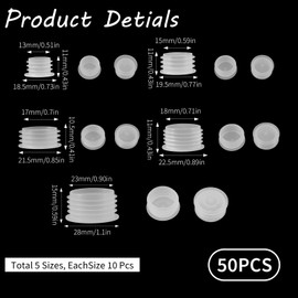 50 Pcs 5 Size Salt and Pepper Stoppers Plugs Plastic Salt Shaker Plug Stopper (13/15/17/18/23mm) Replacement Plug Bottle Caps Reusable Clear Round End Cap for Pepper Shakers, Bottles