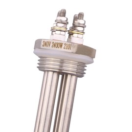 DERNORD 1 Inch Heating Element Double U Type Electrical Brewing Water Heater BSP Thread Stainless Steel Flange (240V 2400W)