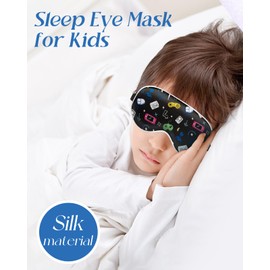 Miss Adola Sleep Mask for Kids - Cute Cartoon Silk Eye Mask for Sleeping with Adjustable Strap Soft Smooth Light Silk Kids Eye Cover for Boys Girls Teens, Game Console