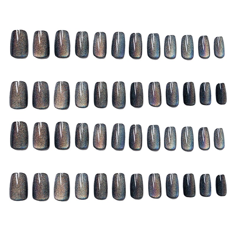 48PCS Cat Eye Press On Nails，Black Acrylic Nails Cute Diy