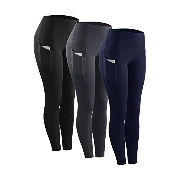 NELEUS 3 Pack Tummy Control High Waist Running Workout Leggings,9017,Black,Grey,Navy