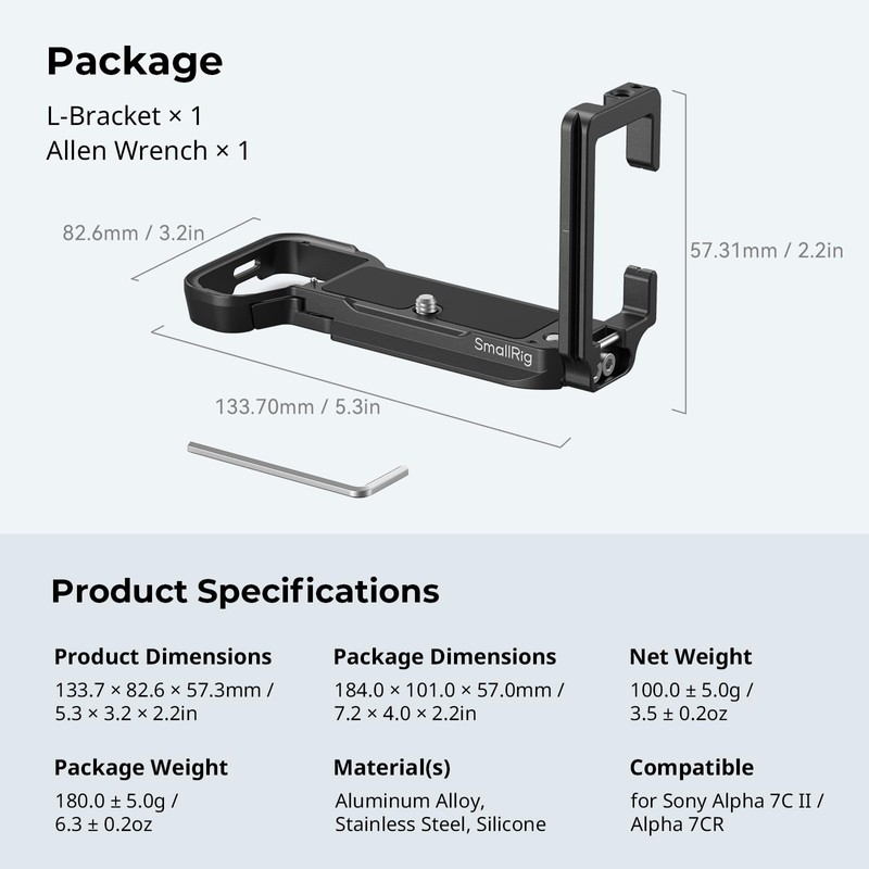 SMALLRIG A7C II A7CR L-Bracket, L-Angle for Sony Alpha 7C