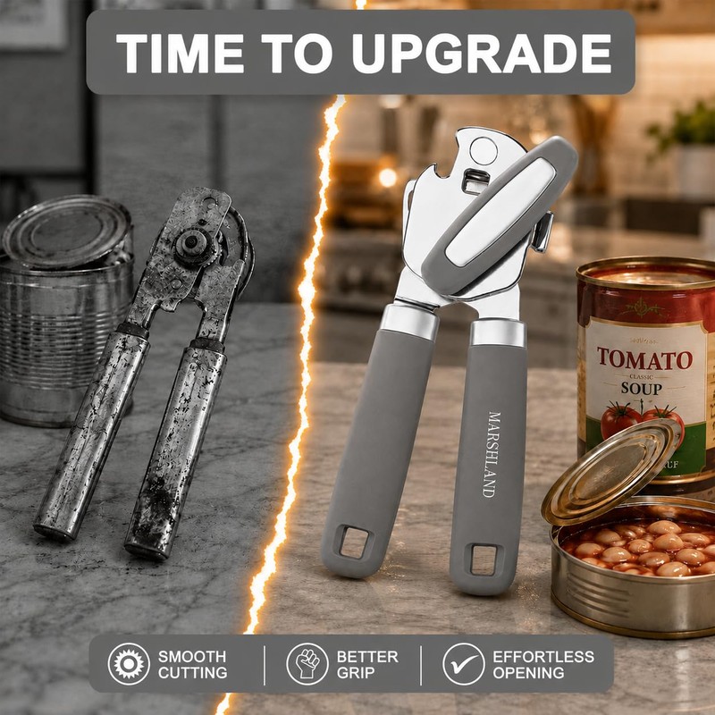 Marshland Tin Opener UK - Stainless Steel Soft Handled Manual-Magnetic