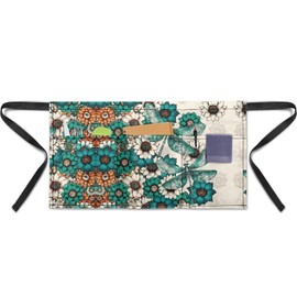 Yatixapu Dragonfly Flower Waist Apron with 3 Pockets, Waterproof, Polyester, 13 Inch Short Half Waist Aprons for Women Men