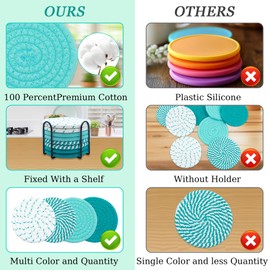 8 Pcs Drink Coasters with Holder,Minimalist Cotton Woven Coaster Set,4 Colors Absorbent Coaster Protection Protection for Various Cups, Ideal for Coffee Tables and Home Decor Tabletop,4.3 Inches