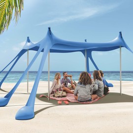 Gardentime Beach Tent Canopy Sun Shelter 10x10ft UPF50+ Protection Portable Shade with 8 Sandbags, 4 Poles, 2 Sand Shovels, Ground Peg for Outdoor Backyard Camping Fishing Picnic Blue