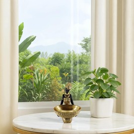 Dwelloria African Tribal Resin Statue - Handcrafted Gold Accent Figure with Bowl, Ethnic Home Decor Art Piece for Shelf & Table Display, Bohemian Gift Idea