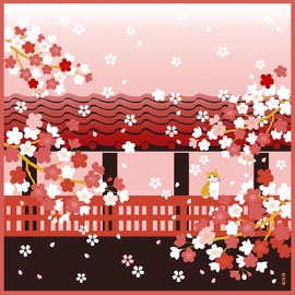 Hamamonyo Kofu (Furoshiki, 19.7 inches (50 cm), Cherry Blossom Viewing Cat Spring