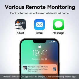 Winees WiFi Water Leak Detector, 3 Pack Water Sensors with 100dB Adjustable Alarm, Leak Alert Email&SMS Notification, 200M Transmission for Basement, Bathroom, Laundry, IFTTT, S1 Plus, 2.4G WiFi Only