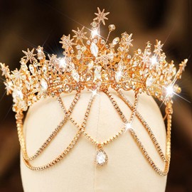 Gortin Rhinestone Crown Gold Bride Wedding Headband Star Tiara Headpiece Bridal Hair Accessories for Women