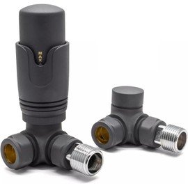 Team Controls Anthracite Grey Corner TRV Thermostatic Radiator Valve & Lockshield 15mm Pack Set Pair