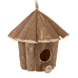 Relaxdays Mini Hanging Bird House, Decoration, Untreated Wood, Rustic, Balcony, Garden, House, 16 x 16 x 16 cm, Natural