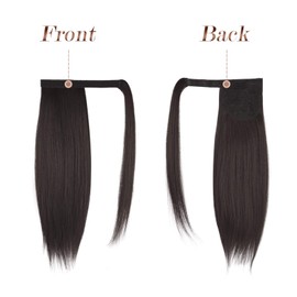 FESHFEN Straight Ponytail Extension 16 inch Pony Tails Natural Long Ponytails Wrap Around Clip in Hair Piece Synthetic Hairpieces for Women Girls