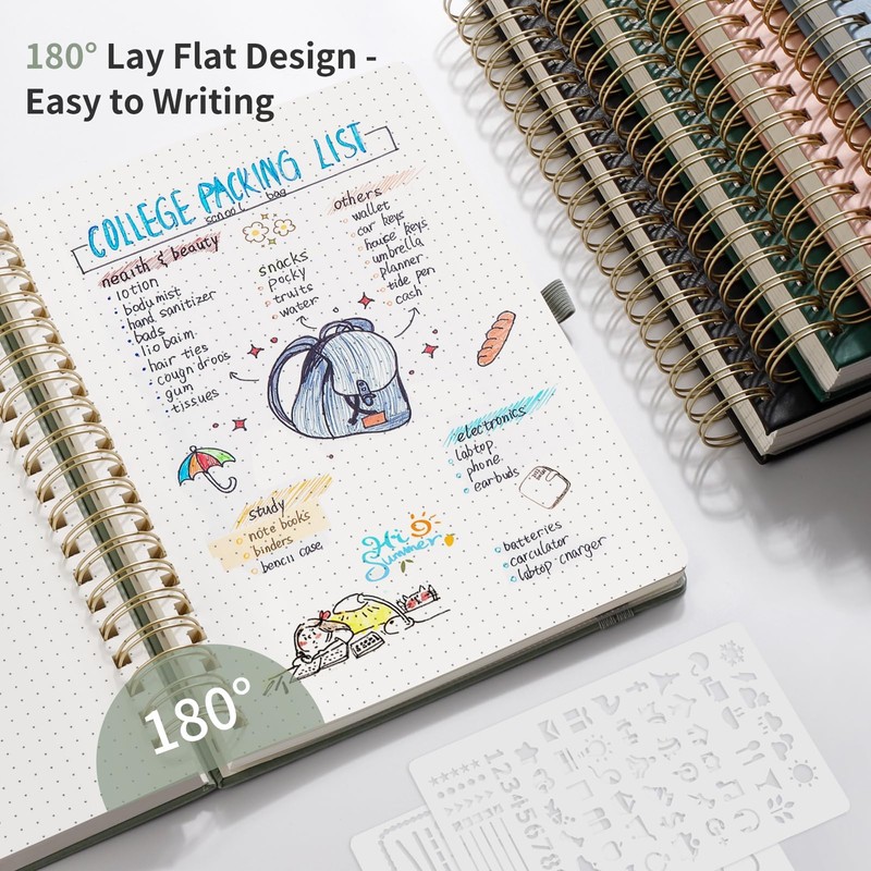 EMSHOI Spiral Notebook, Bullet Dotted Journal, 300 Pages A5 Dot