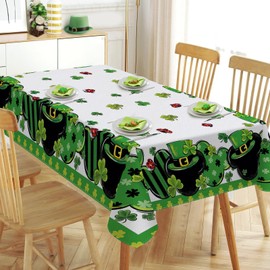 Pycat St Patricks Day Rectangle Tablecloth 60 x 120 Inch, Lucky Shamrock Clover Decorative Table Cloth Dining Table Cover, Spring Irish Ladybug Dinner Party Picnic Decoration