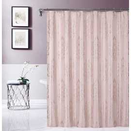 Satin Embroidered Textured Shower Curtain - Damask Design in Blush 70" x 72" - Water Resistant Polyester Blend, Washable Shower Curtain - Perfect Cloth Shower Curtain for Stylish Bathrooms