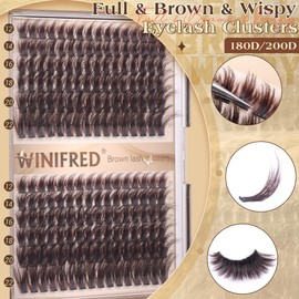 Winifred Brown Lash Clusters Wispy 12-22mm Long Cluster Eyelash Extensions Dark Brown Spiky Eyelash Clusters Thick Volume Fluffier D Curly Individual Lashes (180D+200D)