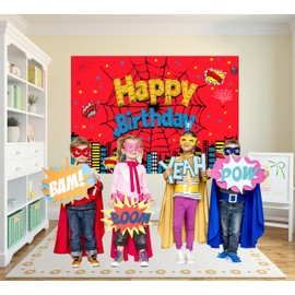 Red Spider Web Backdrop Party Decorations,5 * 3ft Super City Theme Birthday Backdrop Banner Photo Decor Banner for Boys Baby Shower Birthday Party Photography Background