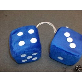 FUZZY DICE TO HANG FROM REAR VIEW MIRROR BLUE 3 INCH hot rod custom